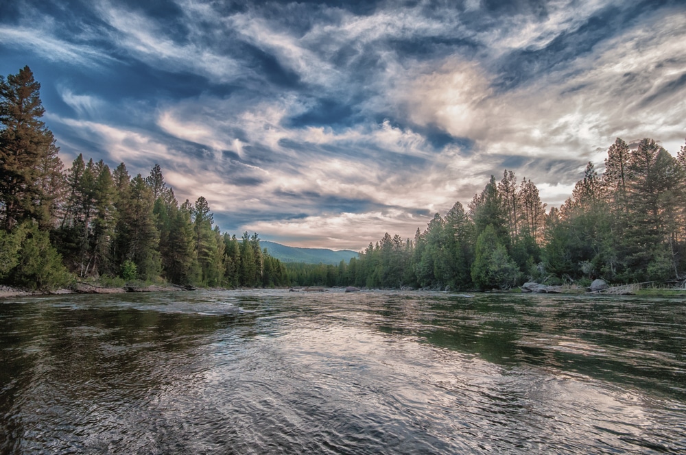 Beautiful river flowing through the Bitterroot Valley in Montana