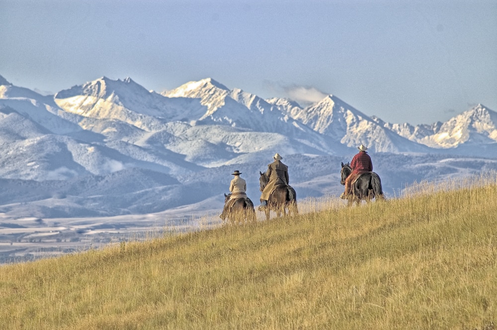 Cowboys on a ranch -scenes similar to some shot at Yellowstone filming locations in Montana